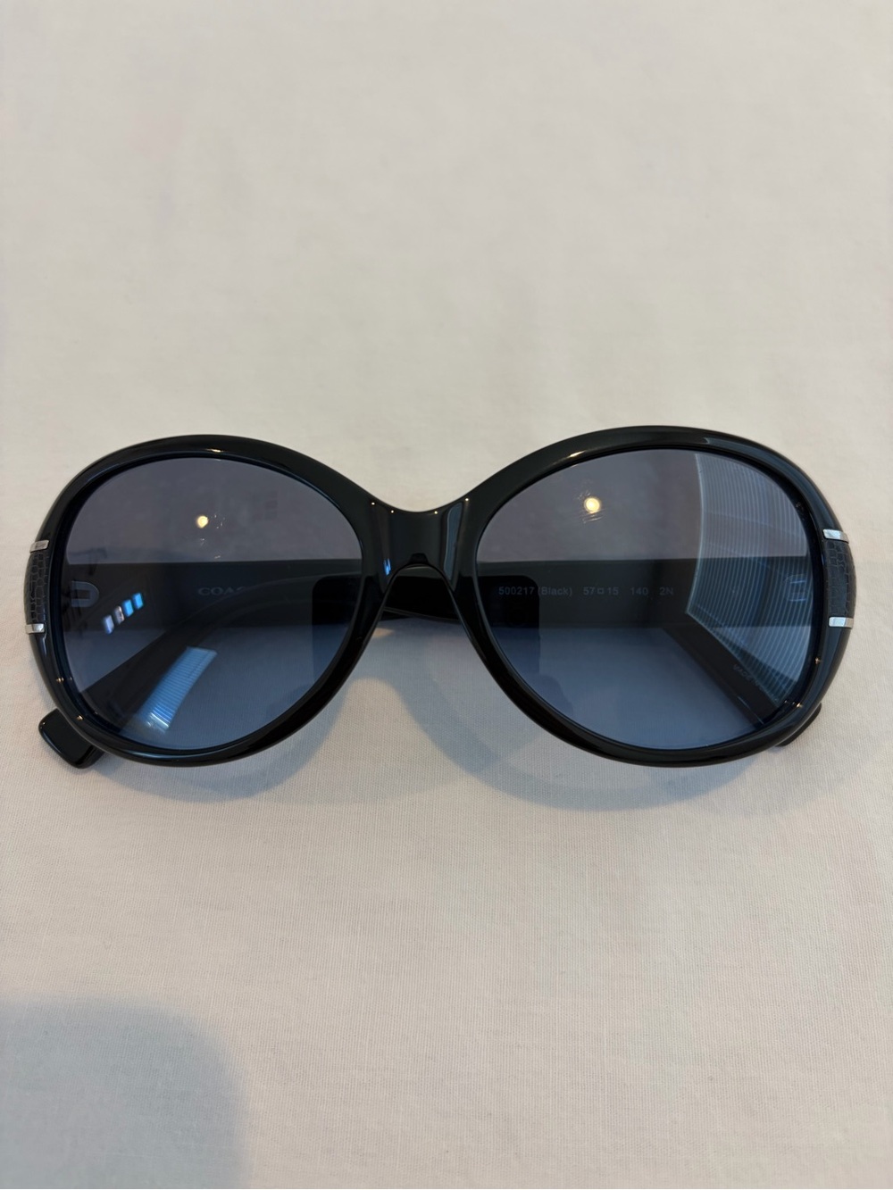 Coach Black Oversized Round Sunglasses with Dark Blue Lenses